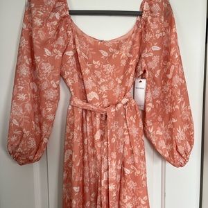 Brand new floral midi dress with belt around waist.